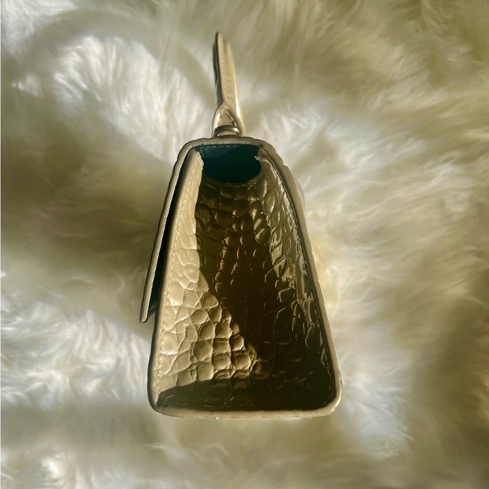 Balenciaga Hourglass XS Metallic Croc-Embossed Top-Handle Bag in Light Gold - Picture 8 of 11